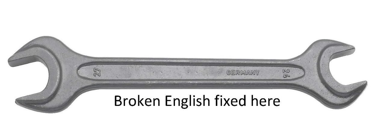 Grill English logo—wrench, broken English fixed here