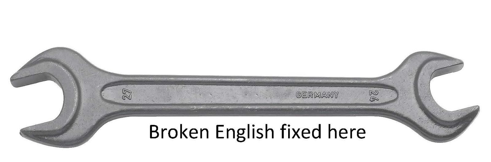 Grill English logo—wrench, broken English fixed here